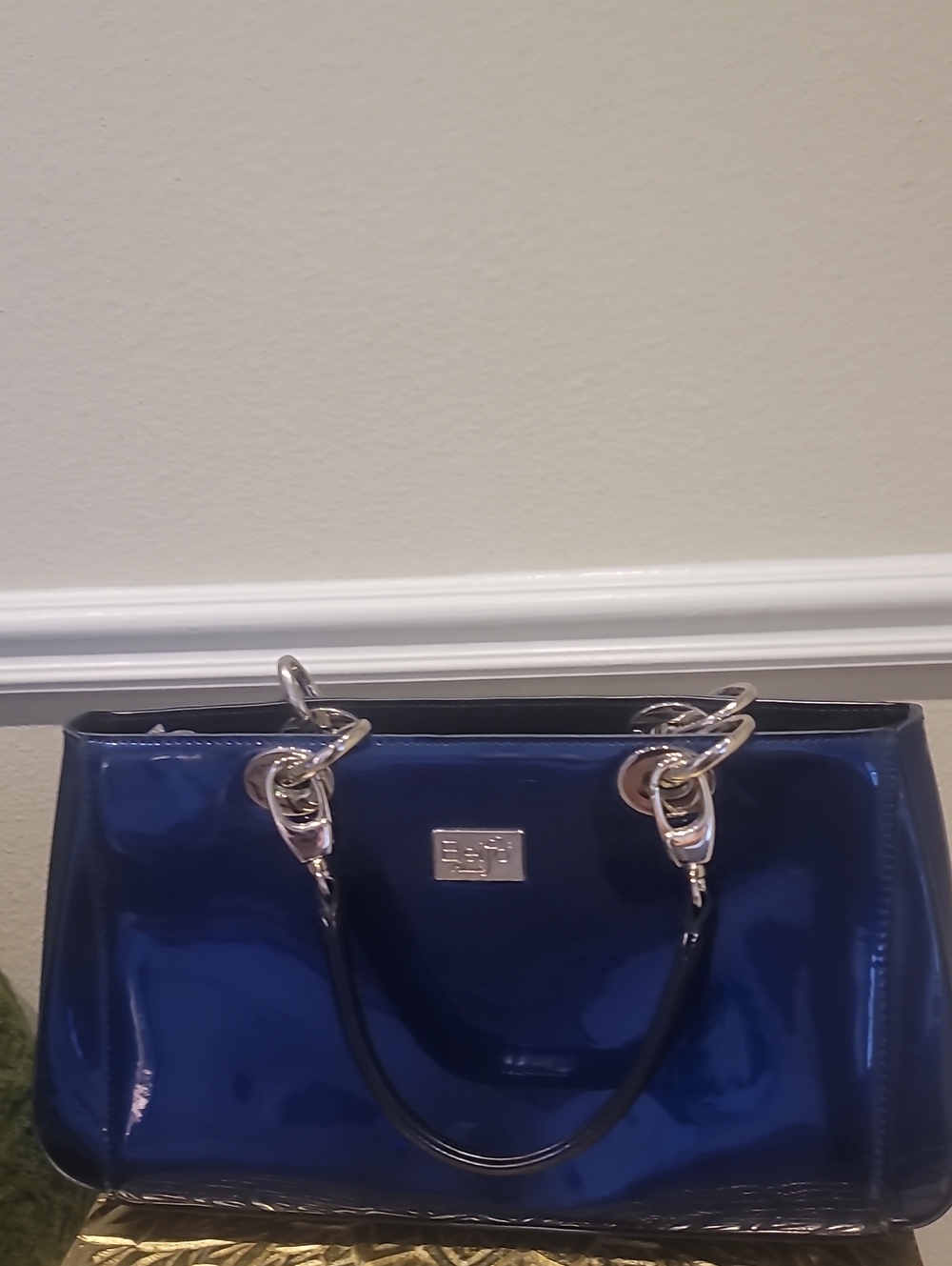 Beijo Navy Blue Patent Leather Handbag